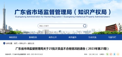 廣東省市場監督管理局關于25批次食品不合格情況的通告（2023年第25期）